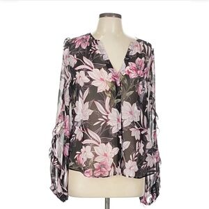 White House Black Market Floral V-Neck Blouse